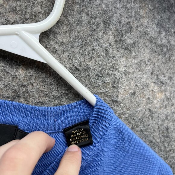 Bugatchi Sweater Men Large Blue V Neck Pullover Fleece Silk Cotton Sleeveless - Picture 9 of 11